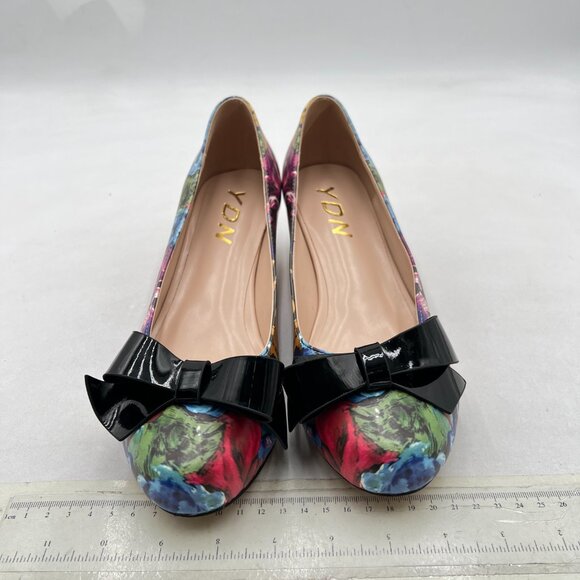 YDN Purple Floral Round Toe Pumps Low Heels Shoes with Bowknot for Work Ladies - Picture 3 of 8